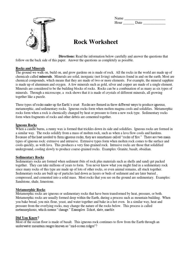 Types Of Rocks Worksheet Pdf Rock Worksheet Igneous Rock