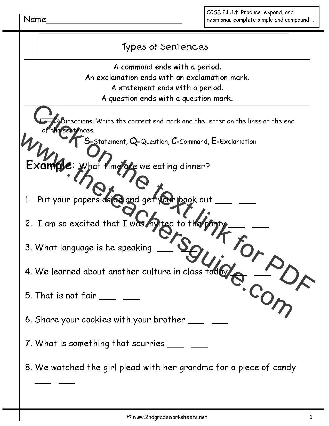 Types Of Sentences Worksheet Second Grade Sentences Worksheets Ccss 2 L 1 F Worksheets