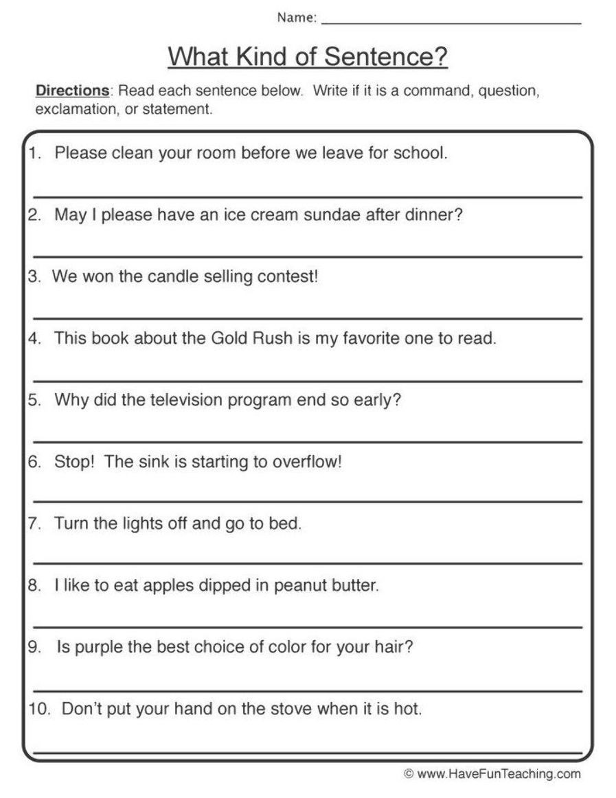 Types Of Sentences Worksheet What Kind Of Sentence Types Of Sentences Worksheet 1