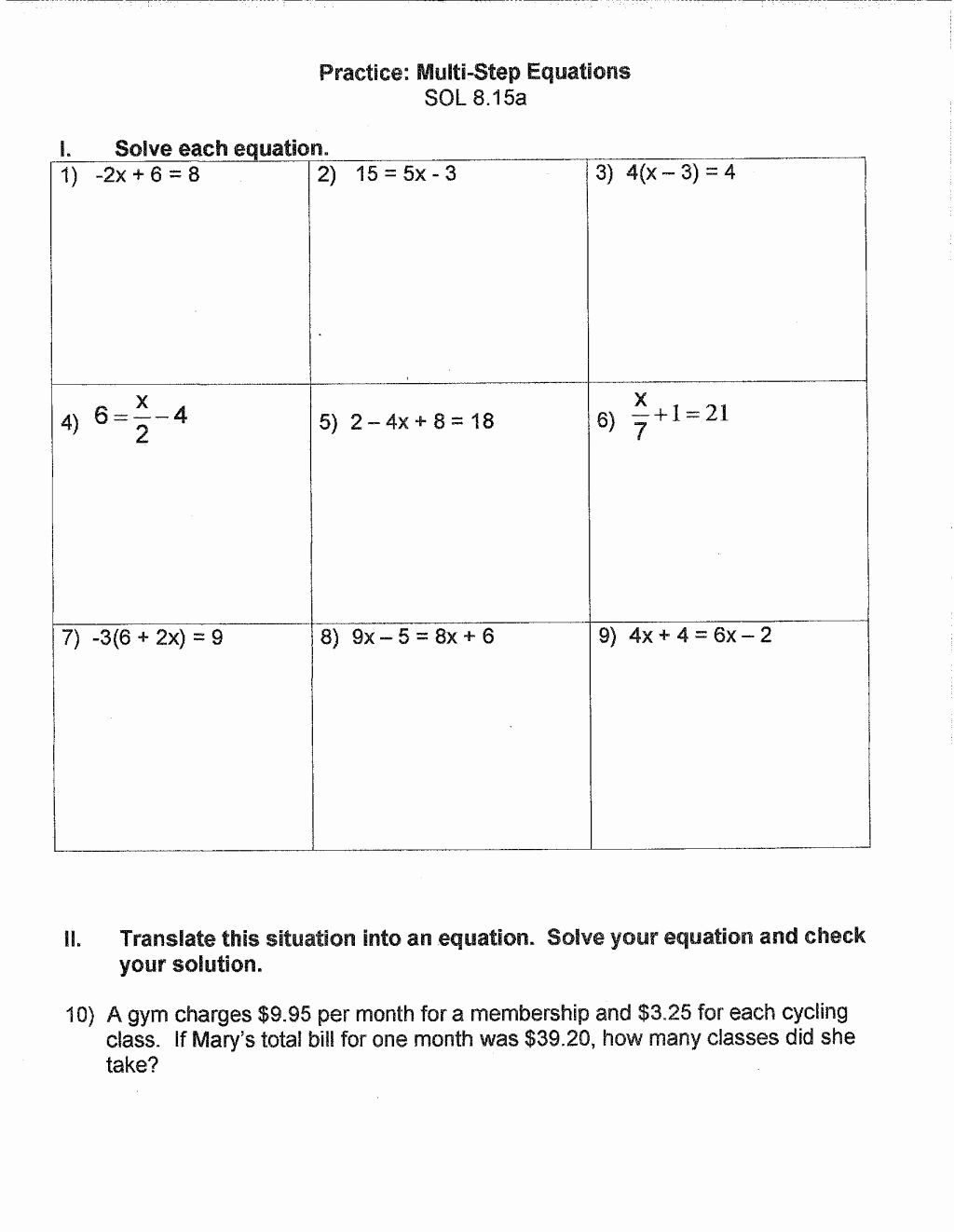 Variables On Both Sides Worksheet 11 3 Practice A solving Equations with Variables Both
