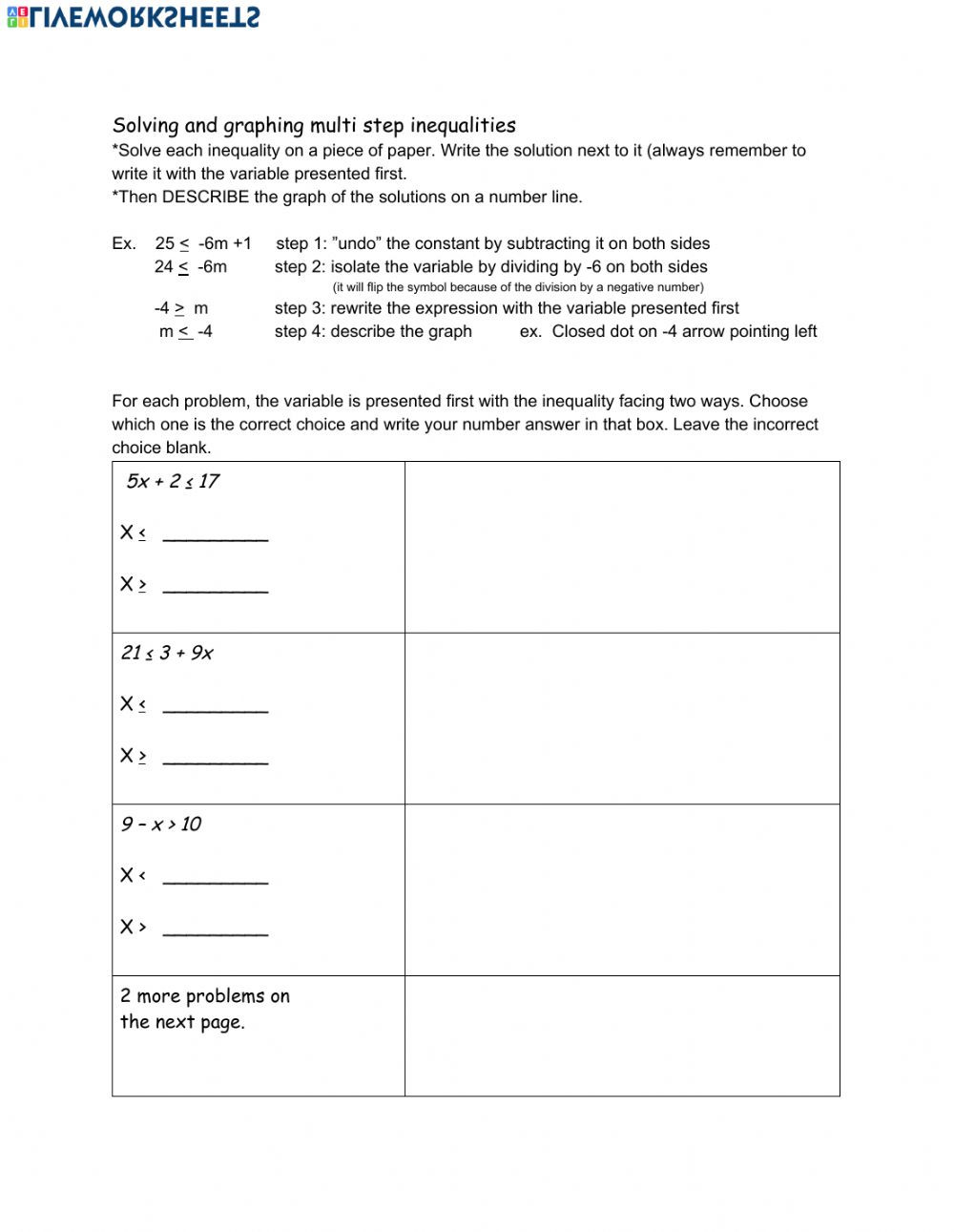 Variables On Both Sides Worksheet solve and Graph Inequalities Interactive Worksheet