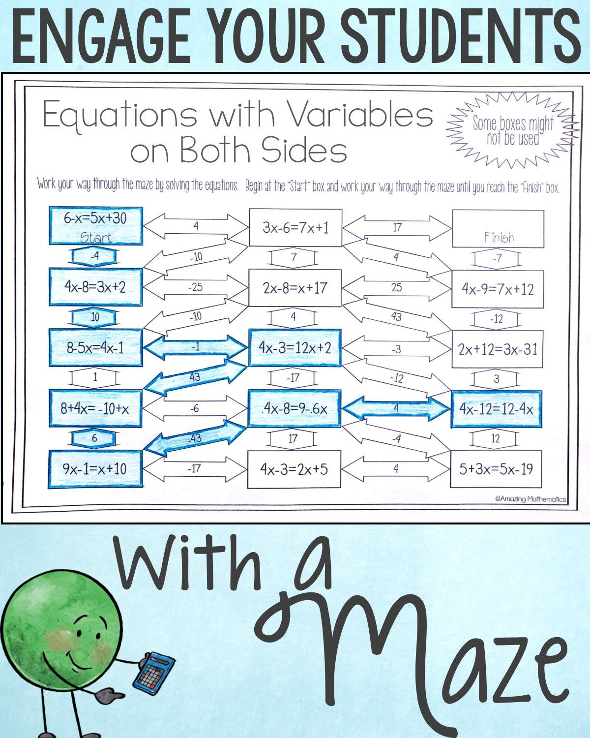 Variables On Both Sides Worksheet solving Equations with Variables On Both Sides Maze
