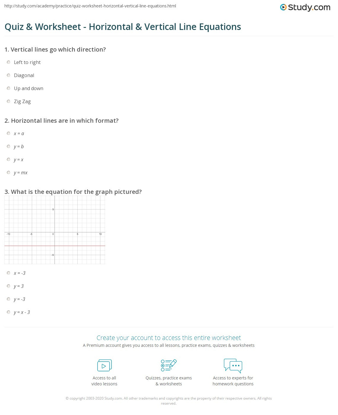 Vertical Line Test Worksheet Quiz &amp; Worksheet Horizontal &amp; Vertical Line Equations