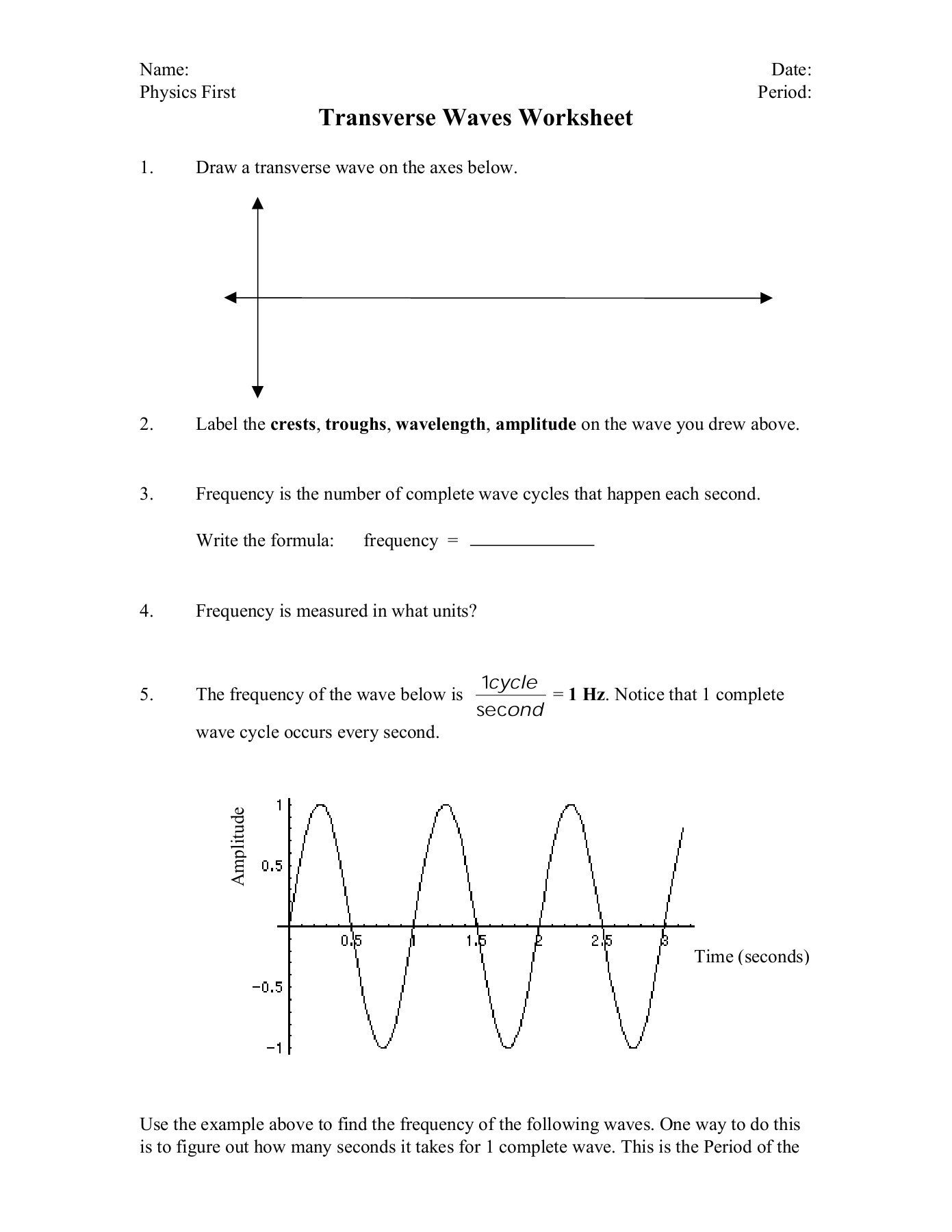 Waves Worksheet Answer Key Transverse Waves Worksheet Varga Sturgis Home Pages 1