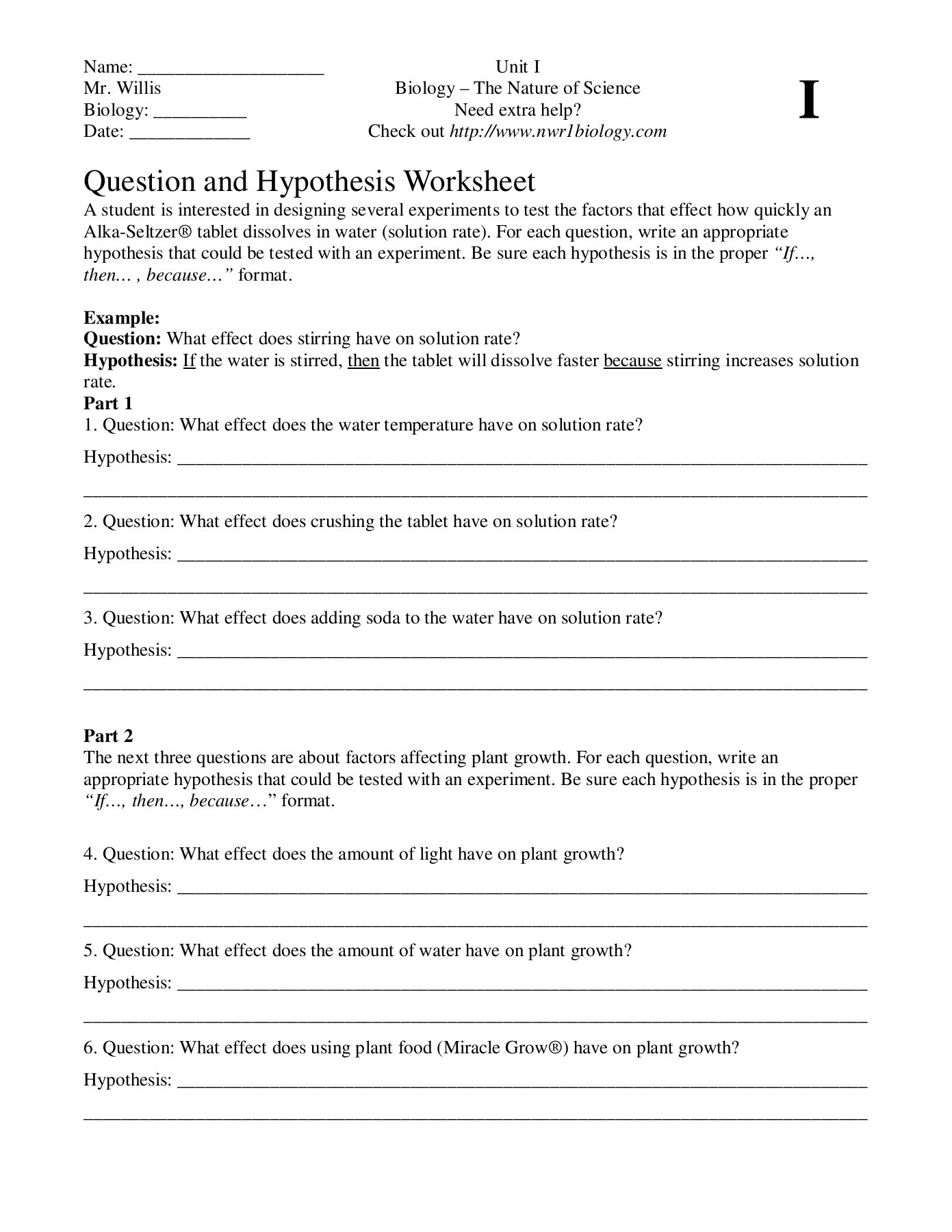 Writing A Hypothesis Worksheet Hypothisisworksheetday2 Pages 1 3 Text Version