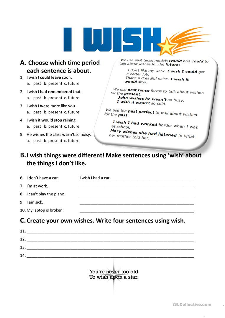 Writing A Hypothesis Worksheet I Wish English Esl Worksheets for Distance Learning and