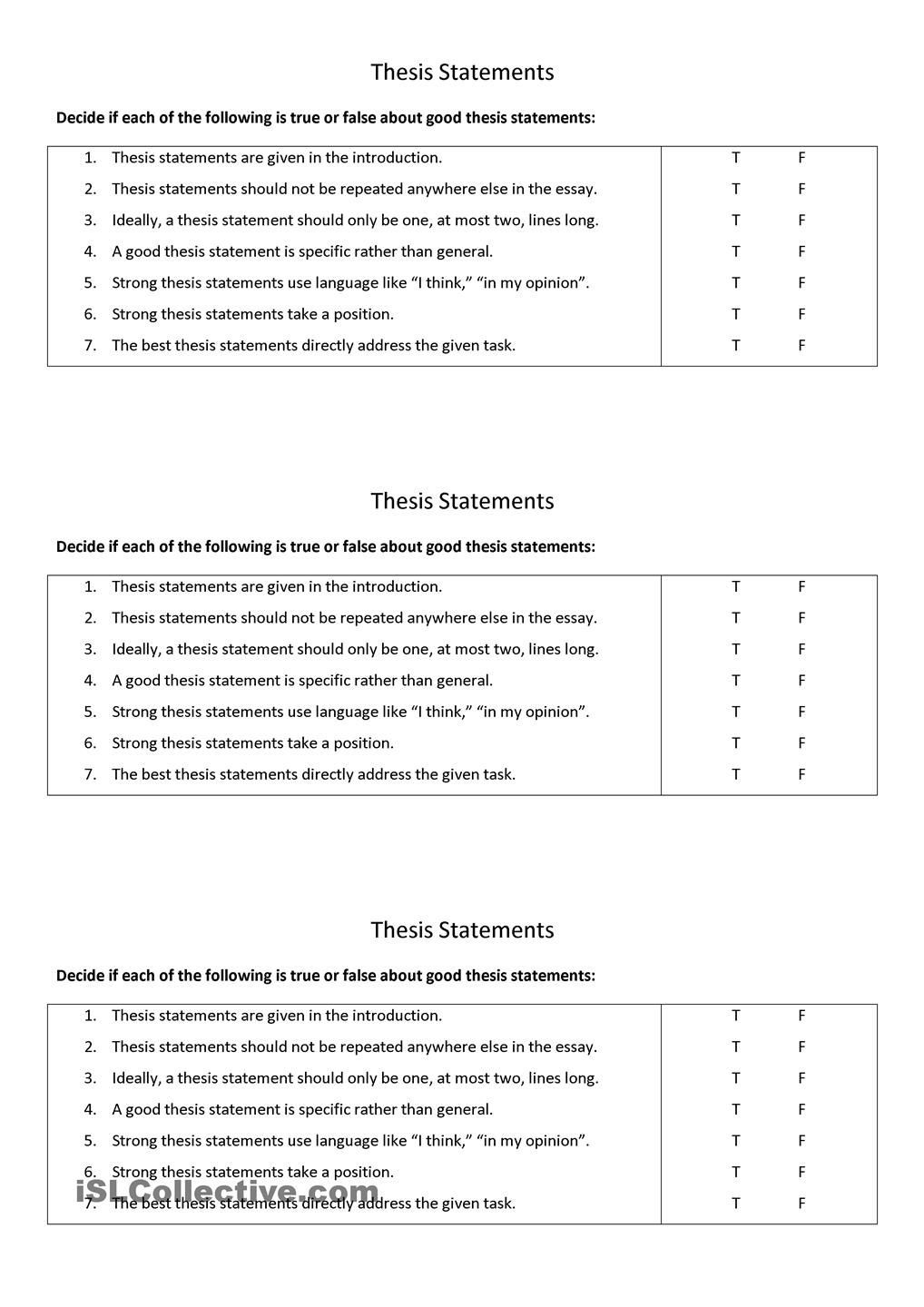 Writing A thesis Statement Worksheet Good thesis Statements …