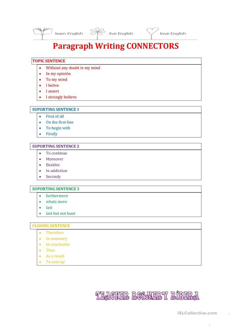 Writing A topic Sentence Worksheet Argumentative Paragraph Writing Connectors Worksheet Free