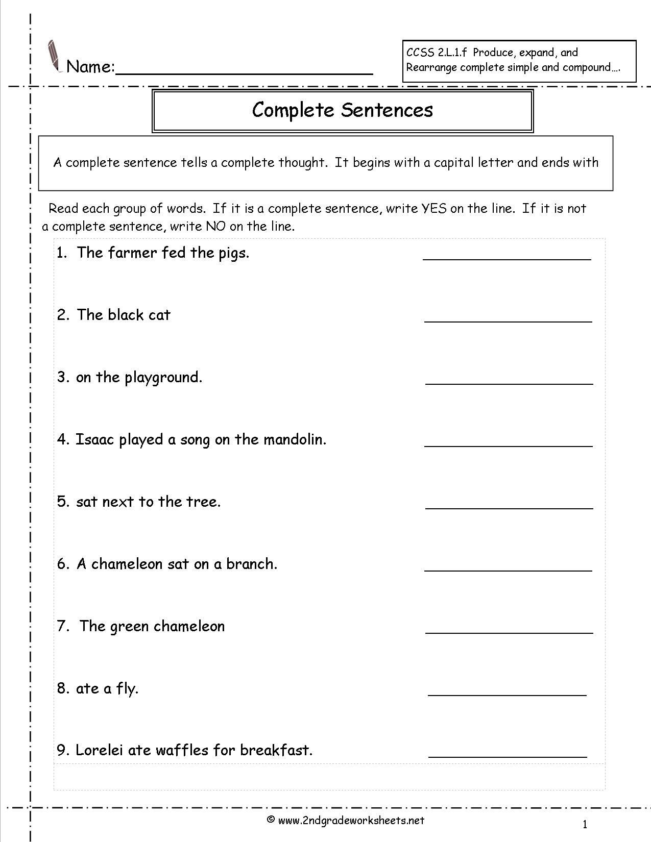 Writing A topic Sentence Worksheet Plete Sentence Worksheet