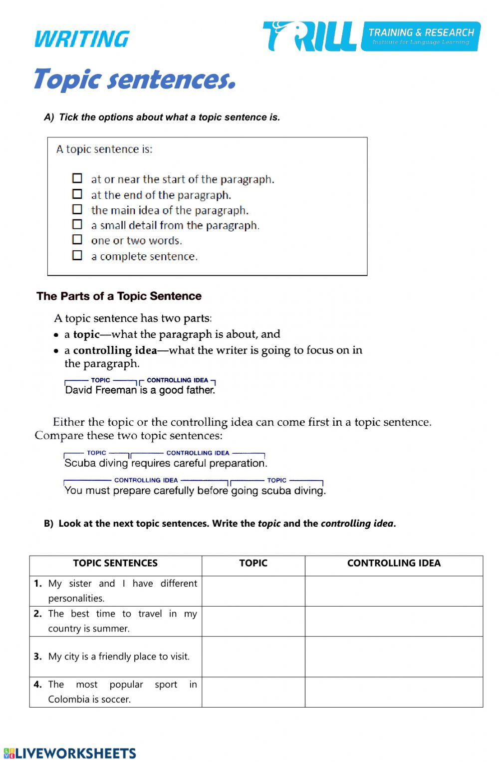 Writing A topic Sentence Worksheet topic Sentences Interactive Worksheet