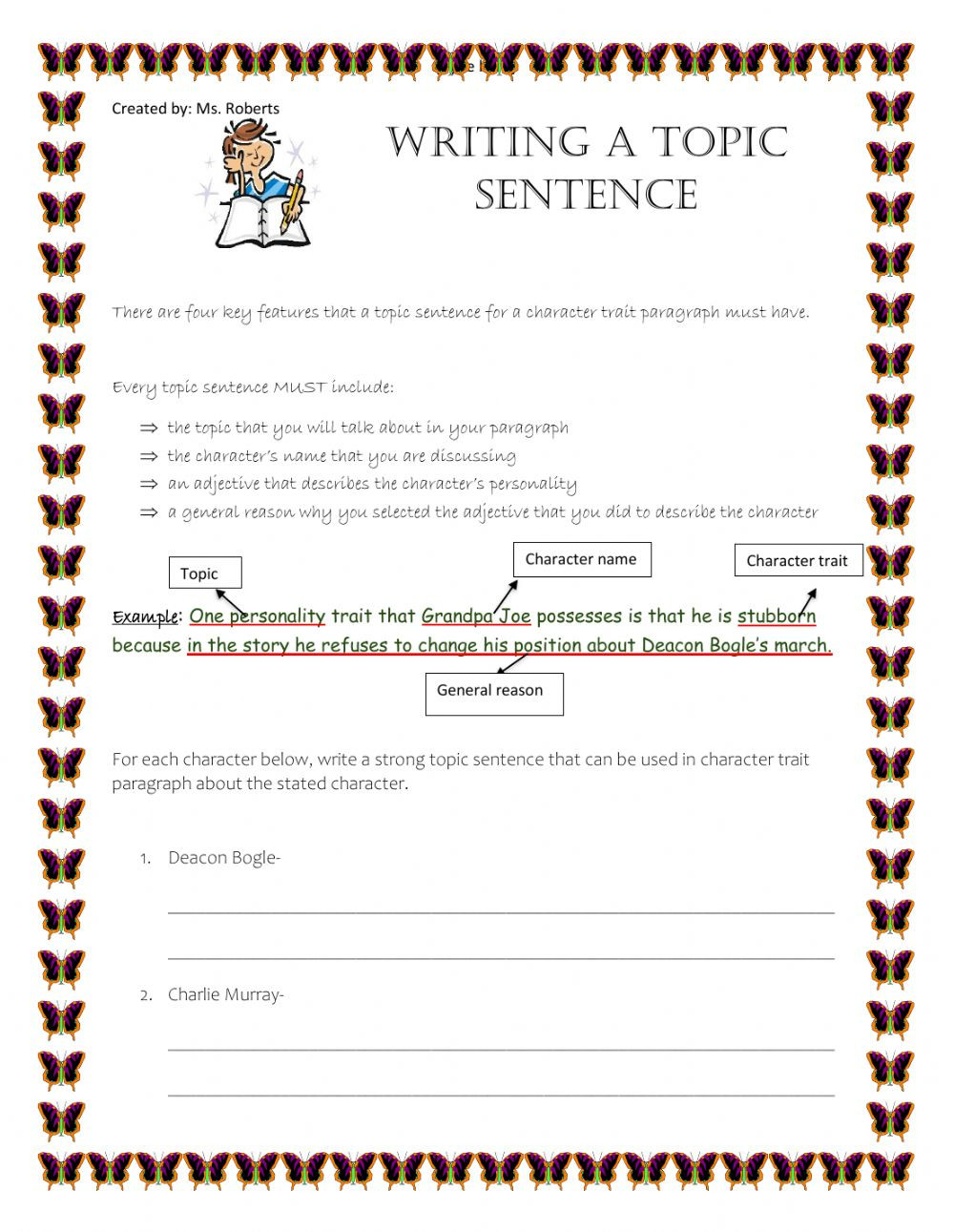 Writing A topic Sentence Worksheet Writing topic Sentences Interactive Worksheet