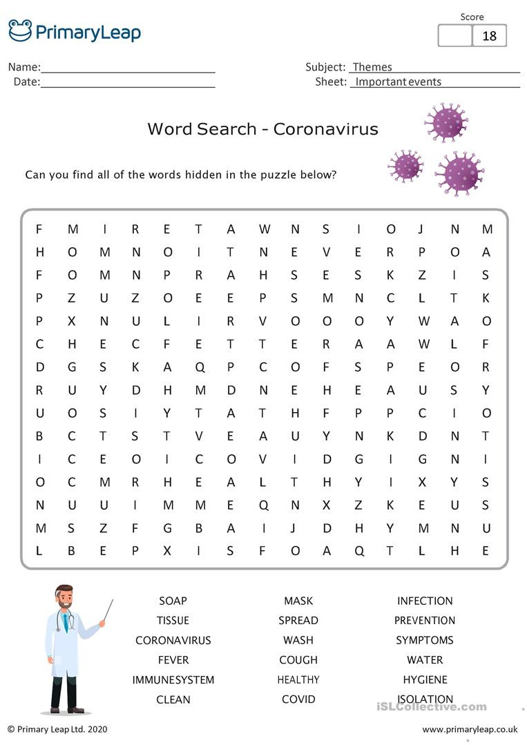 Z Score Practice Worksheet Coronavirus Word Search Activity English Esl Worksheets